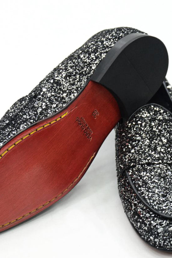 Mocassino Glitterato Nero con applicazioni in Pietra
