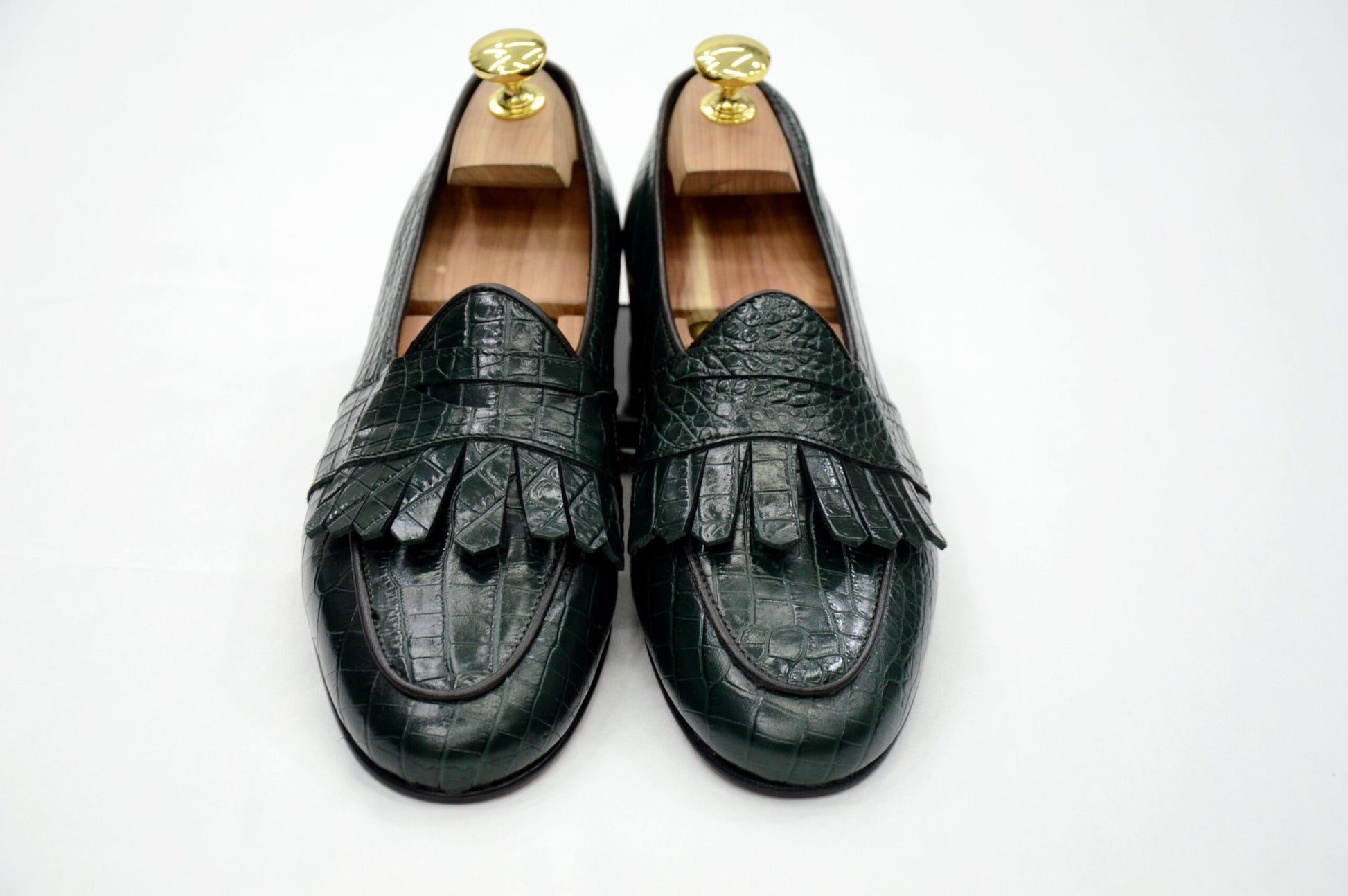 Mocassini con benda e frange cocco verde