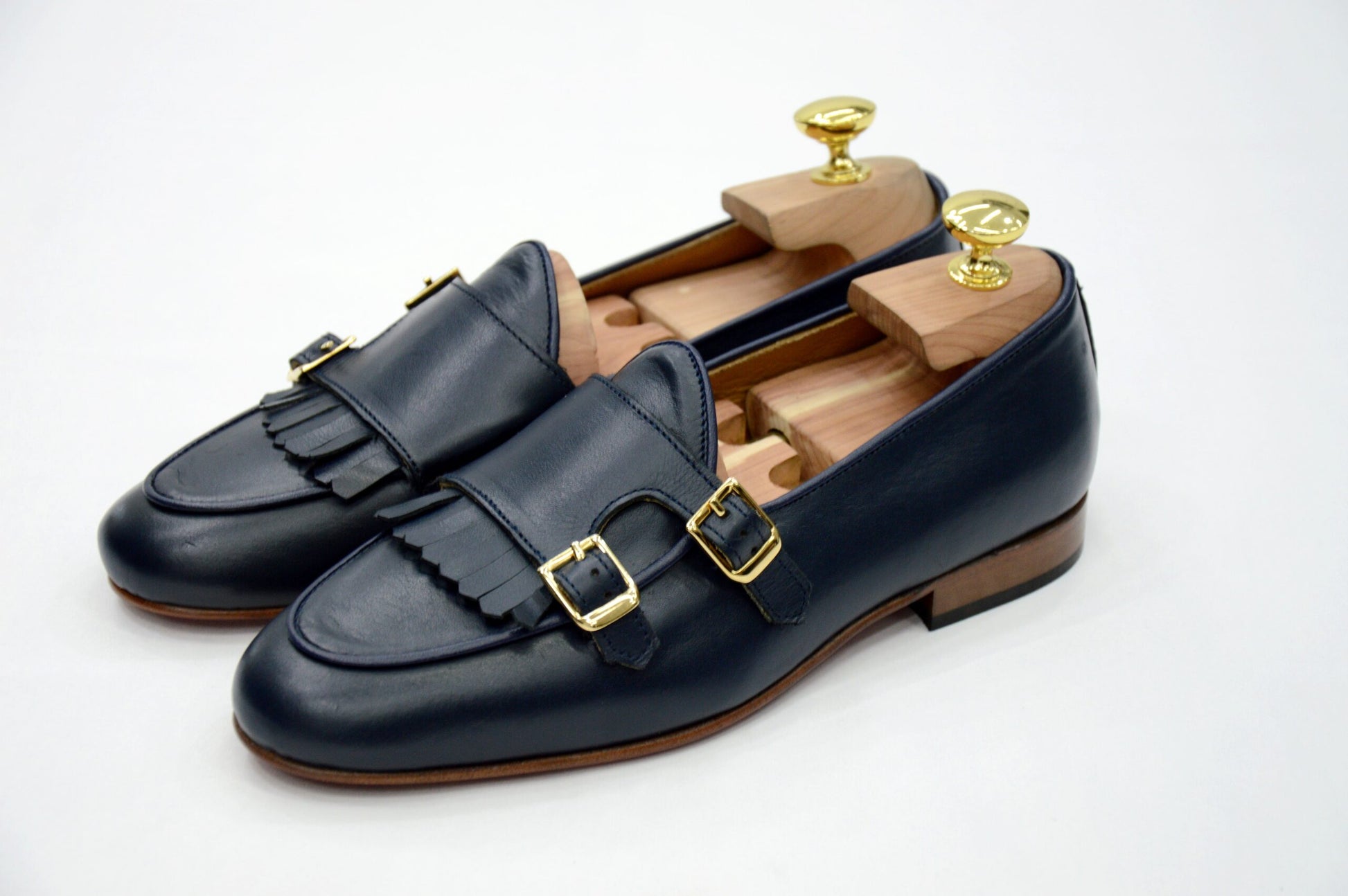 Mocassini doppia fibbia con frange blu