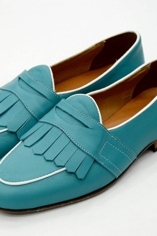 Mocassini con frange turchese