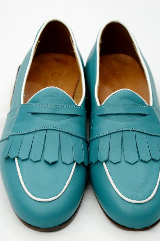 Mocassini con frange turchese