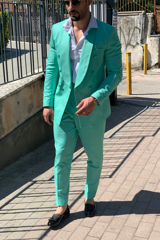 Abito sciallato in cotone rasato verde tiffany