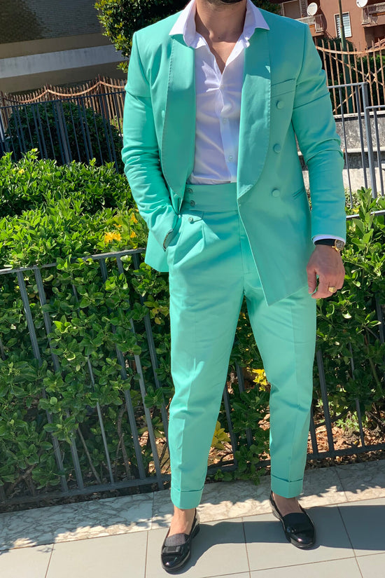 Abito sciallato in cotone rasato verde tiffany