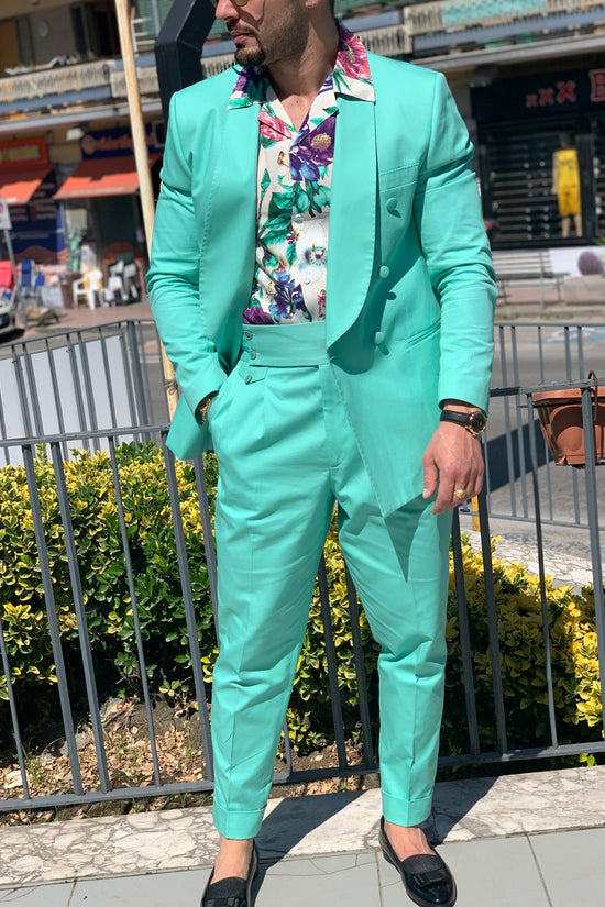 Abito sciallato in cotone rasato verde tiffany