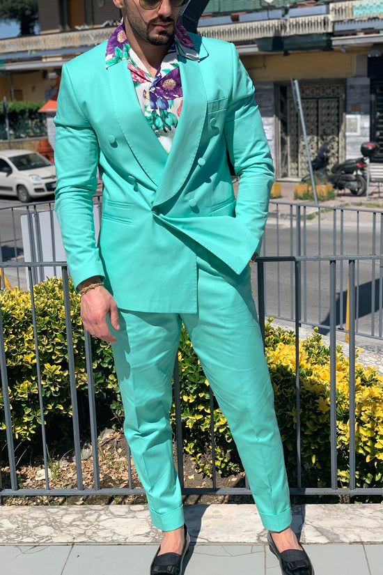 Abito sciallato in cotone rasato verde tiffany