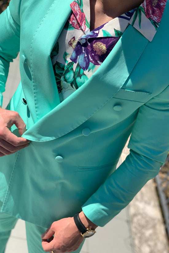 Abito sciallato in cotone rasato verde tiffany