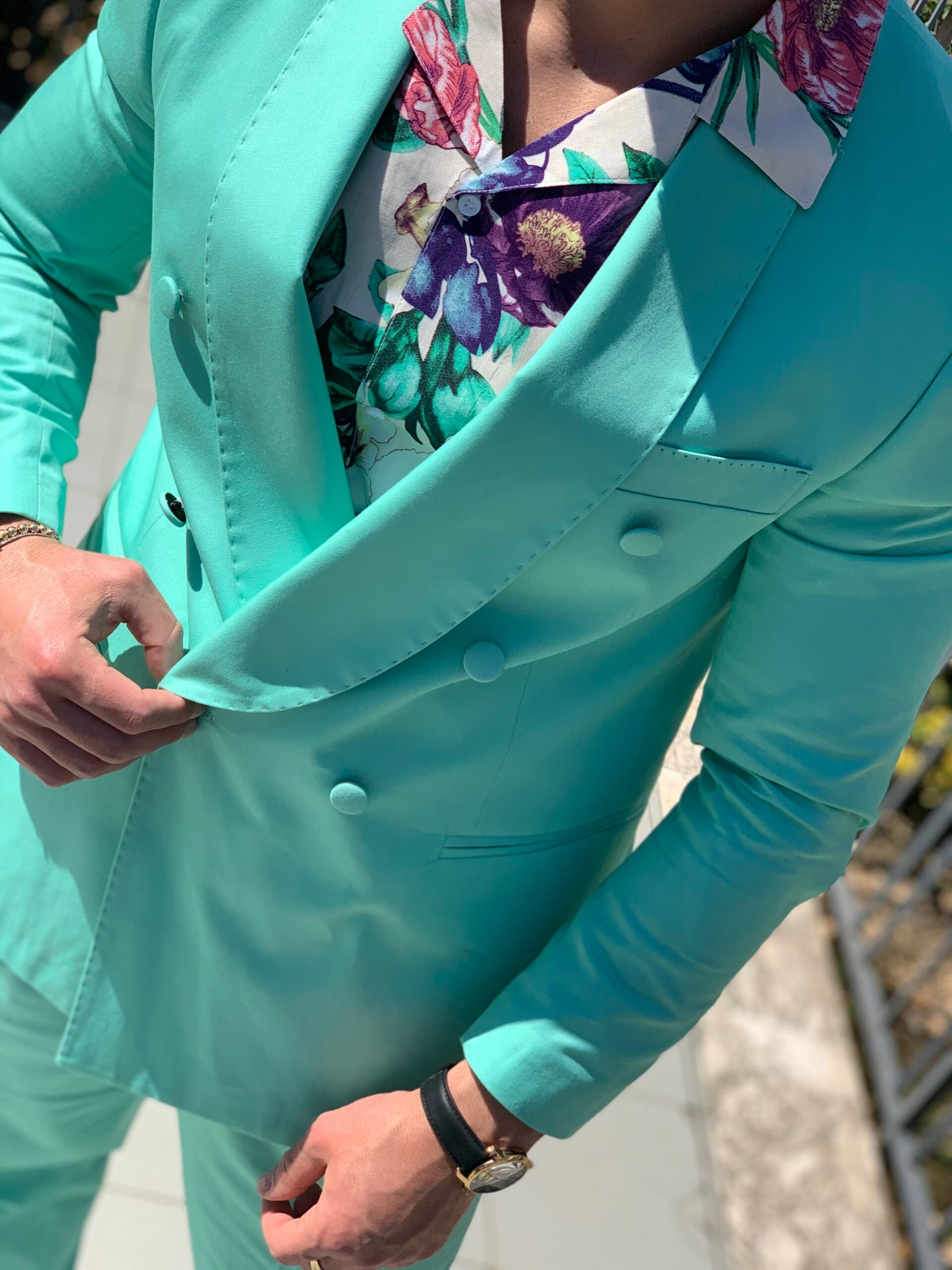 Abito sciallato in cotone rasato verde tiffany