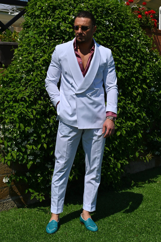 Abito sciallato in cotone rasato bianco