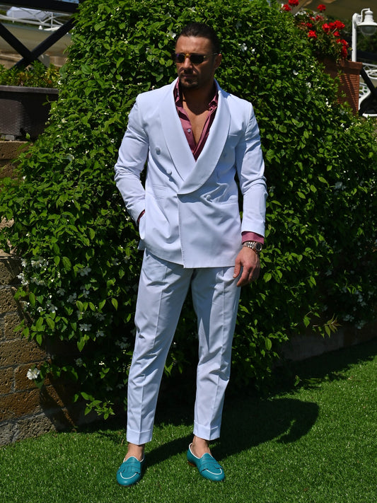 Abito sciallato in cotone rasato bianco