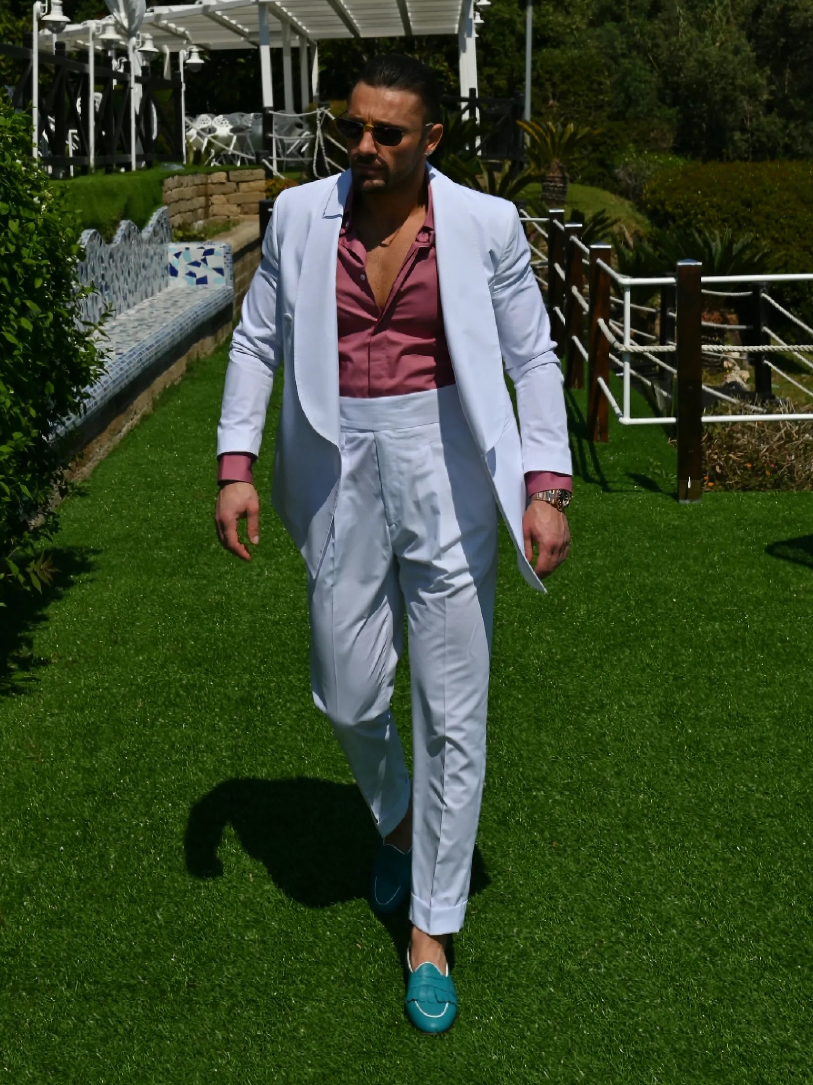 Abito sciallato in cotone rasato bianco