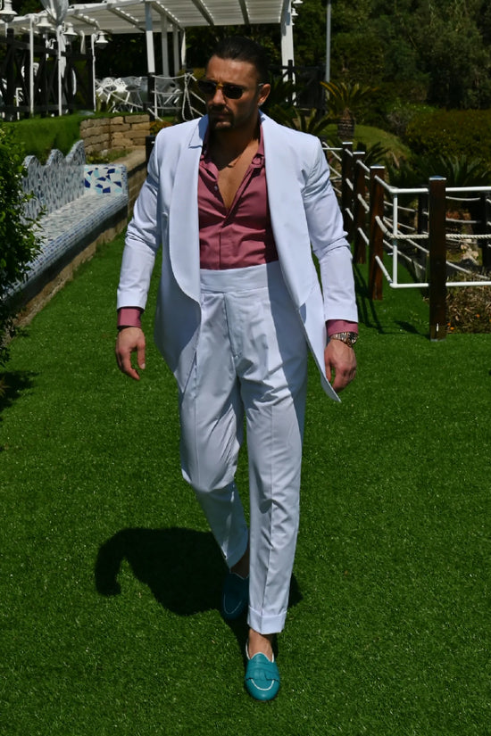 Abito sciallato in cotone rasato bianco