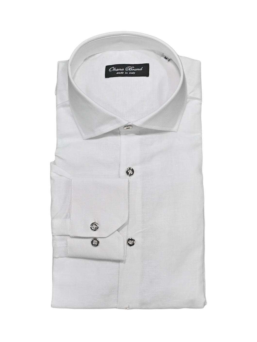 Camicia di lino collo francesce con bottoni oro